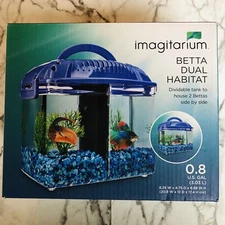 Imagitarium Betta Fish Tank Dual Habitat Dividable Blue 0.8 Gallon Aquarium NEW