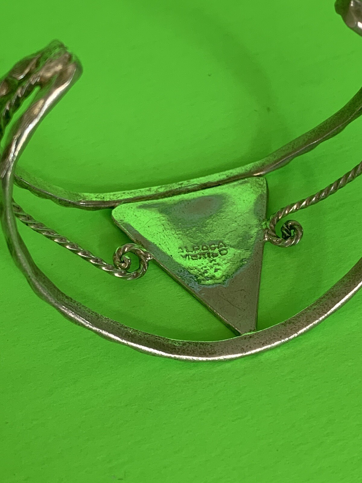 Alpaca Silver Abolone Shell Triangle Cabochon Cuf… - image 8