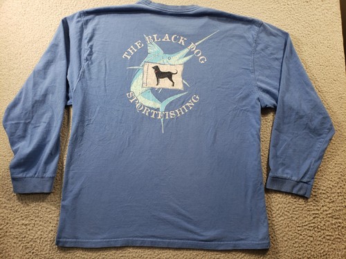 The Black Dog Shirt Men's XL Extra Large Blue Cotton Sportfishing Distressed