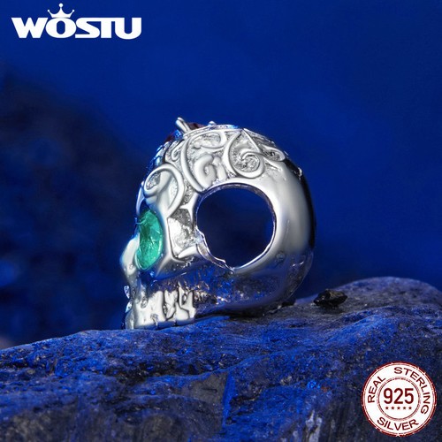Wostu Real S925 Sterling Silver CZ Halloween Skull Bead Charm Fit Bracelet Gifts - Bild 3 von 12