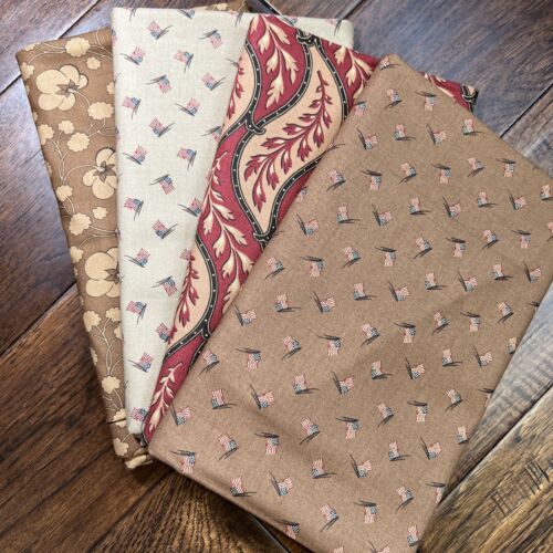 MODA 1862 Battle Hymn By Barbara Brackman -Reproduction Red/Brown- 4 Yard Bundle - Picture 2 of 6