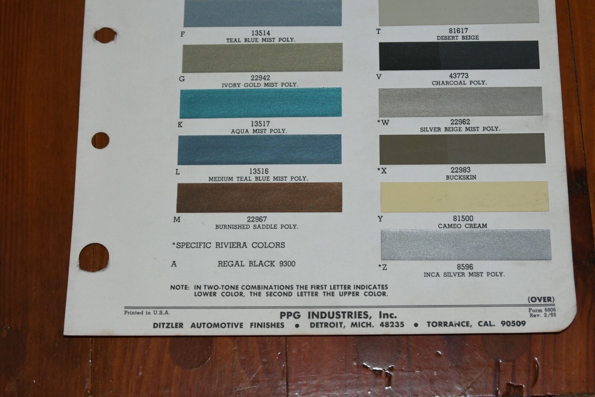 1968 BUICK Ditzler PPG Paint Color Chips Page Wildcat