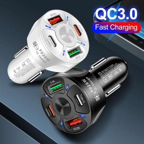 PD 20W Car Charger 4 Ports Type C Fast Charging Constant Temperature Charging - Afbeelding 1 van 11