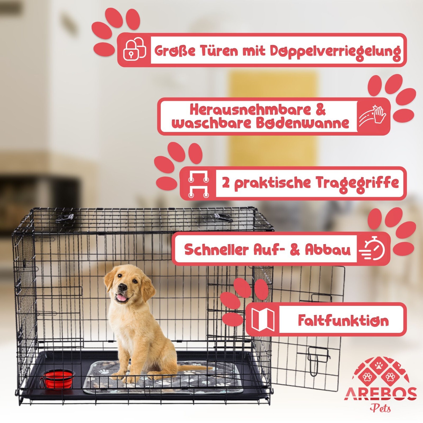 AREBOS Hundekäfig XL Hundebox Hundetransportbox Transportbox klappbar Gitterbox
