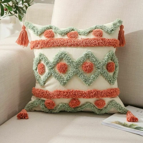 Tufted Boho Throw Cushion Cover Pillow Cover Pillowcase Tassel Pillow Covers - Picture 10 of 17