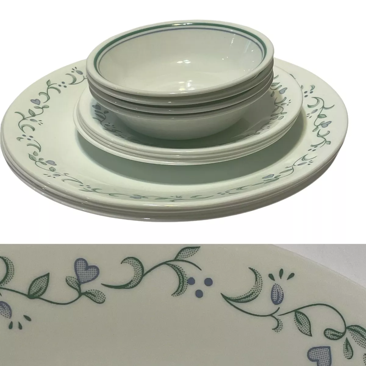 Corelle Country Cottage, White and Green Round 12-Piece Dinnerware Set