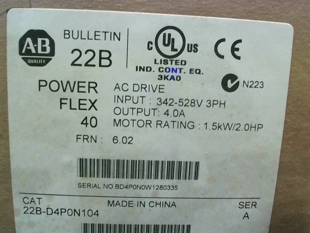 22B-D4P0N104 PowerFlex 525 Drive 4A 480VAC