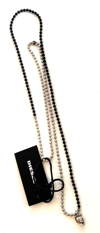 Collar Diesel A-MARBLE Vintage Envejecido X04630, Negro/Plateado, Nuevo con Etiquetas 100% Auténtico Foto 2 de 4