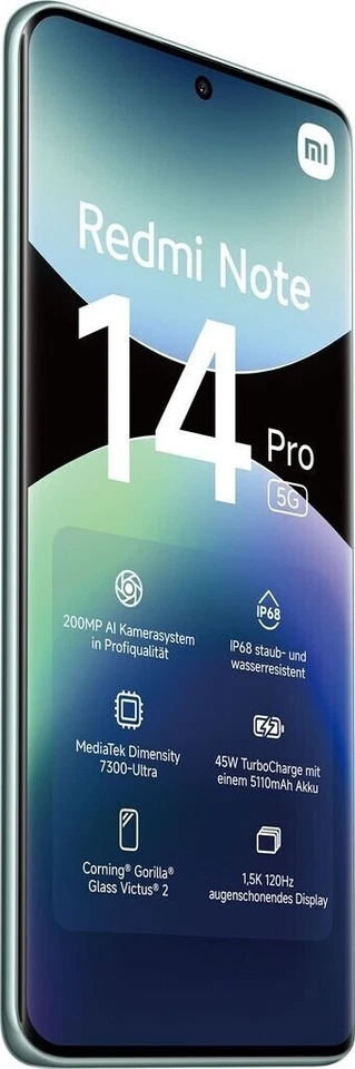 XIAOMI REDMI NOTE 14 PRO 5G DUAL SIM 12GB 512GB GREEN NFC 120HZ ITALIA NO BRAND - Immagine 2 di 4