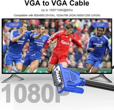 5FT 15 PIN BLUE SVGA VGA ADAPTER Monitor M/M Male To Male Cable CORD FOR PC TV