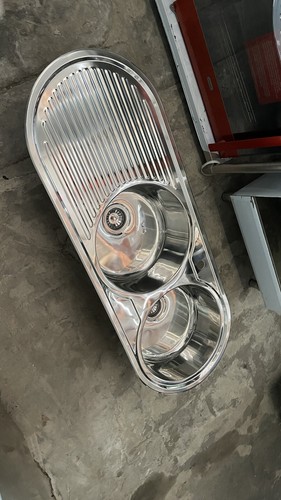 Brand New Double Bowl Oval Kitchen sink Left Drainer polished Stainless Steel - Picture 3 of 4