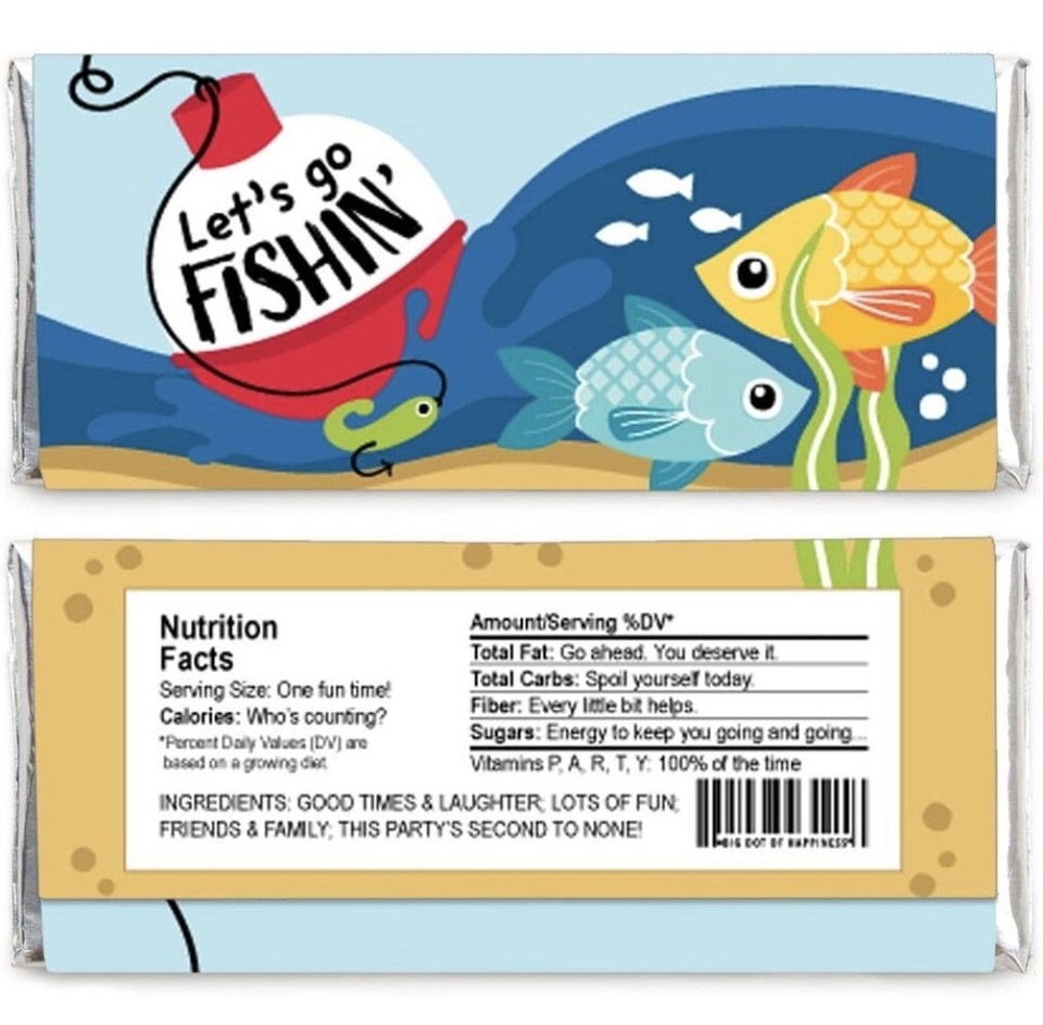 Let’s Go Fishing - Candy Bar Wrapper Fish Themed Party Baby Shower Set ...