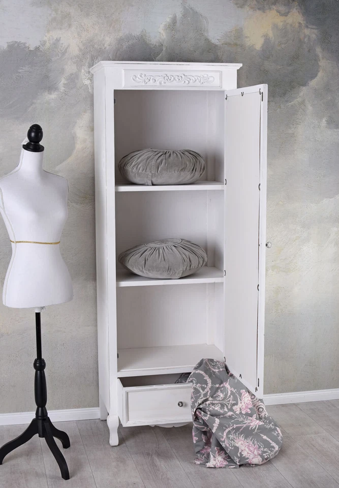 Kleiderschrank Weiss Dielenschrank Garderobenschrank mit Spiegel Garderobe Retro - Bild 3 von 4