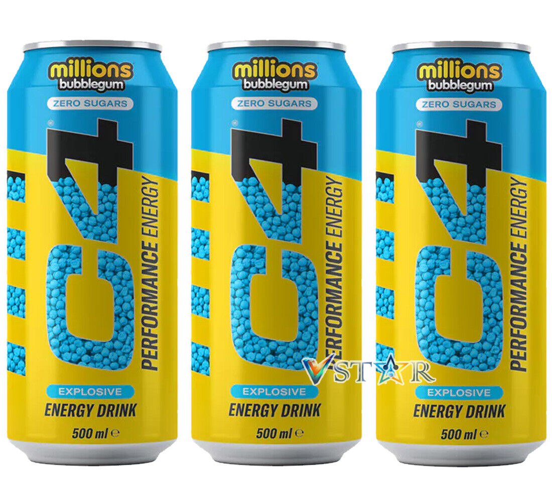 C4 Energy Drink Bubblegum & Strawberry Millions, Pineapple, Bombsicle Cans 500ml C4 Energy Drink Bubblegum & Strawberry Millions, Pineapple, Bombsicle Cans 500ml