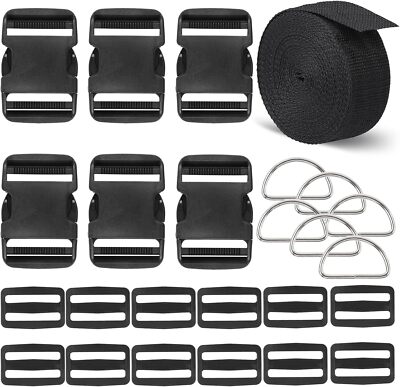 Buckle and Strap Set 2 Inch: 6 Yards of Thick Nylon Webbing, 6 2 inch, Black 