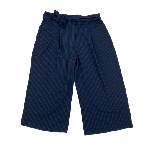 Vince Camuto Pants Navy Blue Pinstripe Crop Gaucho Tie Waist Wide Leg Size 16 - Picture 2 of 7