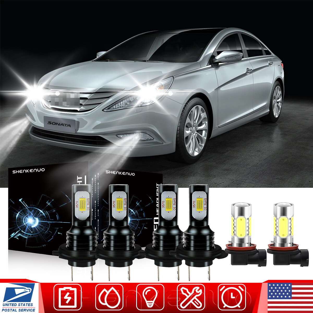 6X LED Headlight & Fog Light Combo Kit For 2011-2014 Hyundai Sonata – H7 & H11