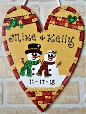 SNOWMAN Couple w/Est. Date Wall Door Hanger SIGN Winter Plaque Wood Wooden Decor