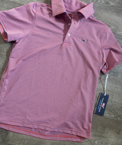 New Vineyard Vines Boys On The Go Sankaty Striped Polo Shirt Medium 12/14 - Picture 2 of 4