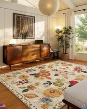 Chic 8x10 Distressed Vintage Floral Rug - Washable, Stain Resistant, Non-Slip