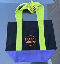 Trader Joes Halloween Trick Or Treat Mini Canvas Tote Bag - Black/purple/green