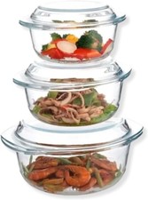 Glass Round Casserole Oven Dishes with Lid, Freezer & Microwave Safe 1L/1.5/2.5L