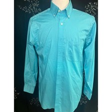 Chaps Mens Turquoise Blue Twill Button Down Shirt Classic Fit Wrinkle Free 15.5