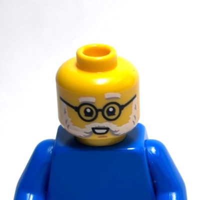 Lego - Minifigure Head - Dual Sided - Smile, White Beard, Round Glasses