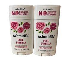 2-Pack Schmidt's Deodorant Stick Rose & Vanilla 2.65 oz each