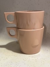 DALLASWARE Vintage Dusty Pink Melamine Cups Mugs Stackable Set of 2 Made In USA