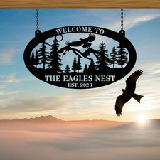 Custom Eagle Metal Sign, Eagle Wall Art, Cabin Sign, Cottage Decor, Family Name