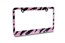 Bling Pinkblack Zebra Designed Crystal Metal License Plate Frame-c