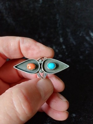 ALTER VINTAGE ? INDIANER INDIANER NAVAJO ? RING SILBER, KORALLE UND TÜRKIS
