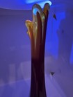 Vintage Viking Epic Column Ribbed Pedestal Swung Glass Bud Vase Ruby Amber Glow — photo 9