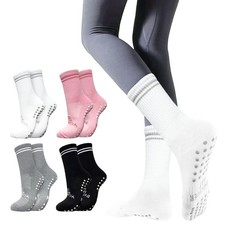 4 Pairs Pilates Socks with Grips for Women, Yoga Socks Non Slip Athletic Crew...