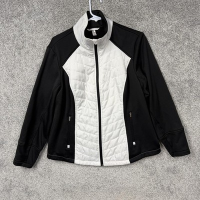 Exertek Puffer Jacket 1X Plus Monochrome Quilted Mixed Media Nordic Chic Outdoor