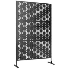 Outsunny 6.5FT Metal Outdoor Privacy Screen Panel w/ Stand, Grid Style