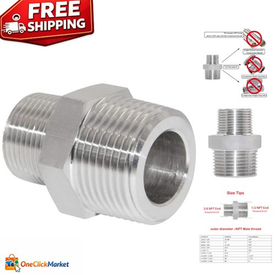 #ad #ad High Pressure 1 2quot; x 3 8quot; Male NPT Reducing Hex Nipple 304 Stainless Steel $12.79