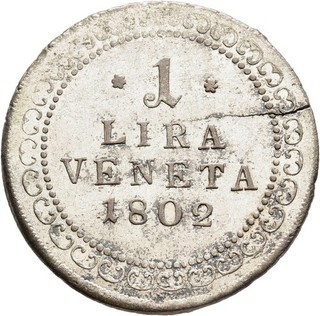 FITZ RDR für Venetien Franz II./I. 1792 1835 1 Lira 1802 Venedig Silber °TCH84