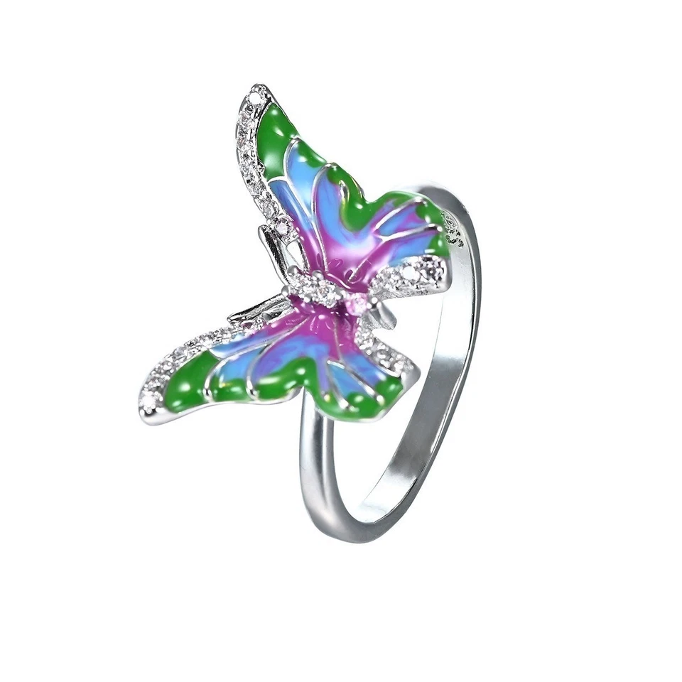 Schmetterling Smuckset rohdiniert Emaille Ohrringe Halskette Anhänger Ring Damen - Bild 4 von 4