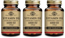 Solgar Vitamin D3 1000IU (25μg) 100 Chewable Tablets X 3