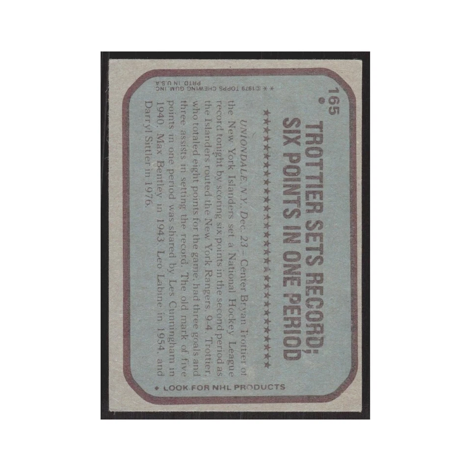 1979 Topps Bryan Trottier New York Islanders #165 - Image 2 of 3