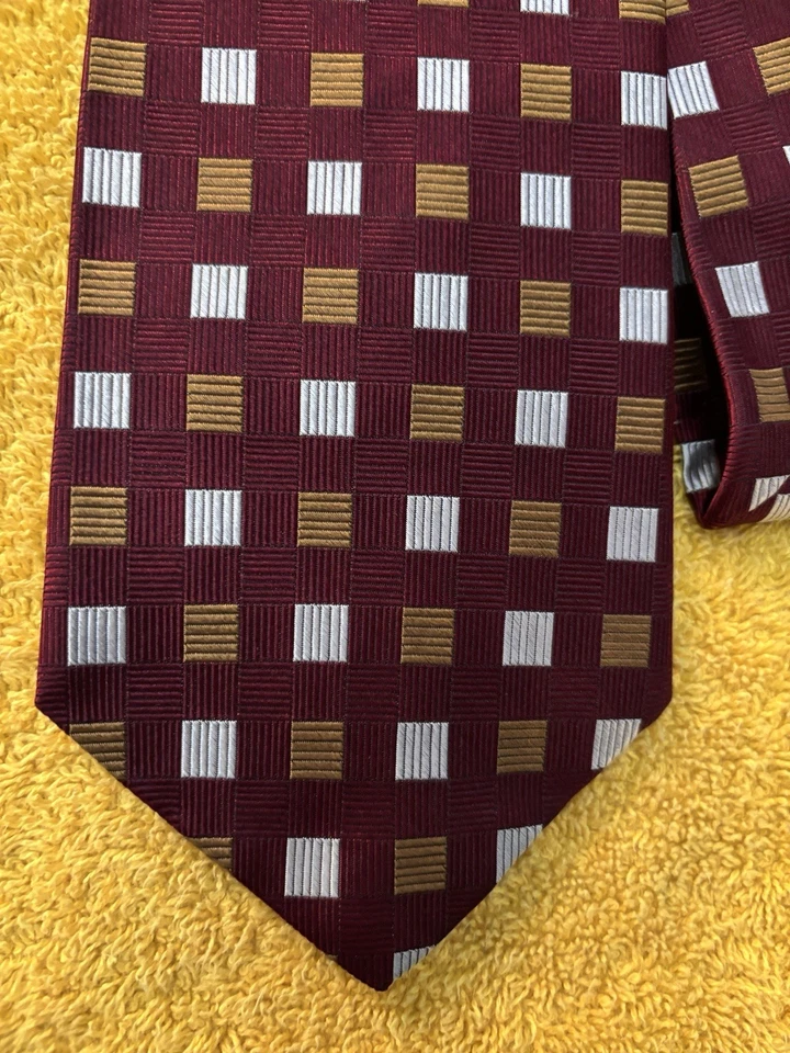 Corbata de seda tejida Stanley Blacker granate nueva sin etiquetas con cuadrados 4x55 hecha en EE. UU. Foto 2 de 4