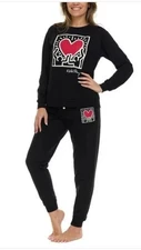 Keith Haring Lounge Set Women XXL Heart Crewneck Long Sleeves Relaxed Fit NWT