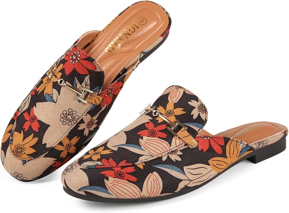 Mules para mujer planos punta redonda hebilla sin cordones sin espalda... 