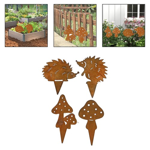 Unique 4PCS Decorative Garden Stakes Featuring Hedgehogs and Mushrooms - Picture 4 of 17