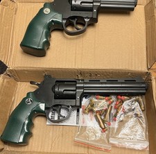 TOY PYTHON 357 REVOLVERS 2 DARK GREEN EVA SOFT BULLETS CAP GUNS WITH AMMO NEW