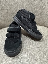 VANS Old Skool V Unisex Black Hook Loop Mid Top Sneakers Toddlers Size 8