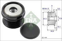 1X INA 535 0252 10 Generatorfreilauf FüR Ford Volvo