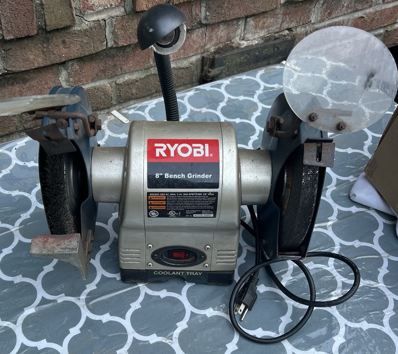Ryobi BGH825 8in Bench Grinder, Corded Electric 120V Rotary/Circular